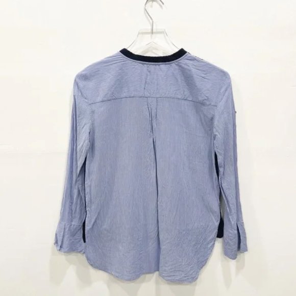 Zara Poplin Oversized 2 in 1 Collegiate Shirt Top Long Sleeve Size XS Blue - Picture 2 of 3